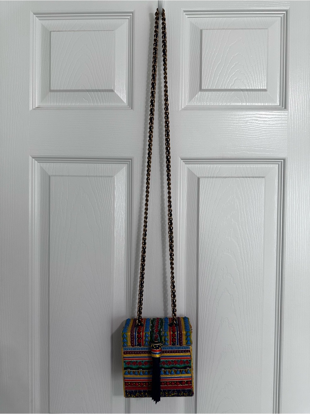 Colorful Embroidered Crossbody Bag with Tassel